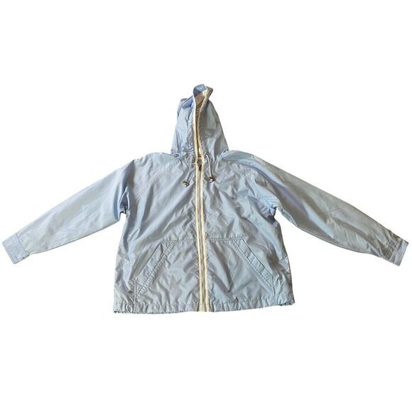 Eddie Bauer Pale Blue Lightweight Jacket Hood Front Pockets Full Zip Large - Picture 1 of 11